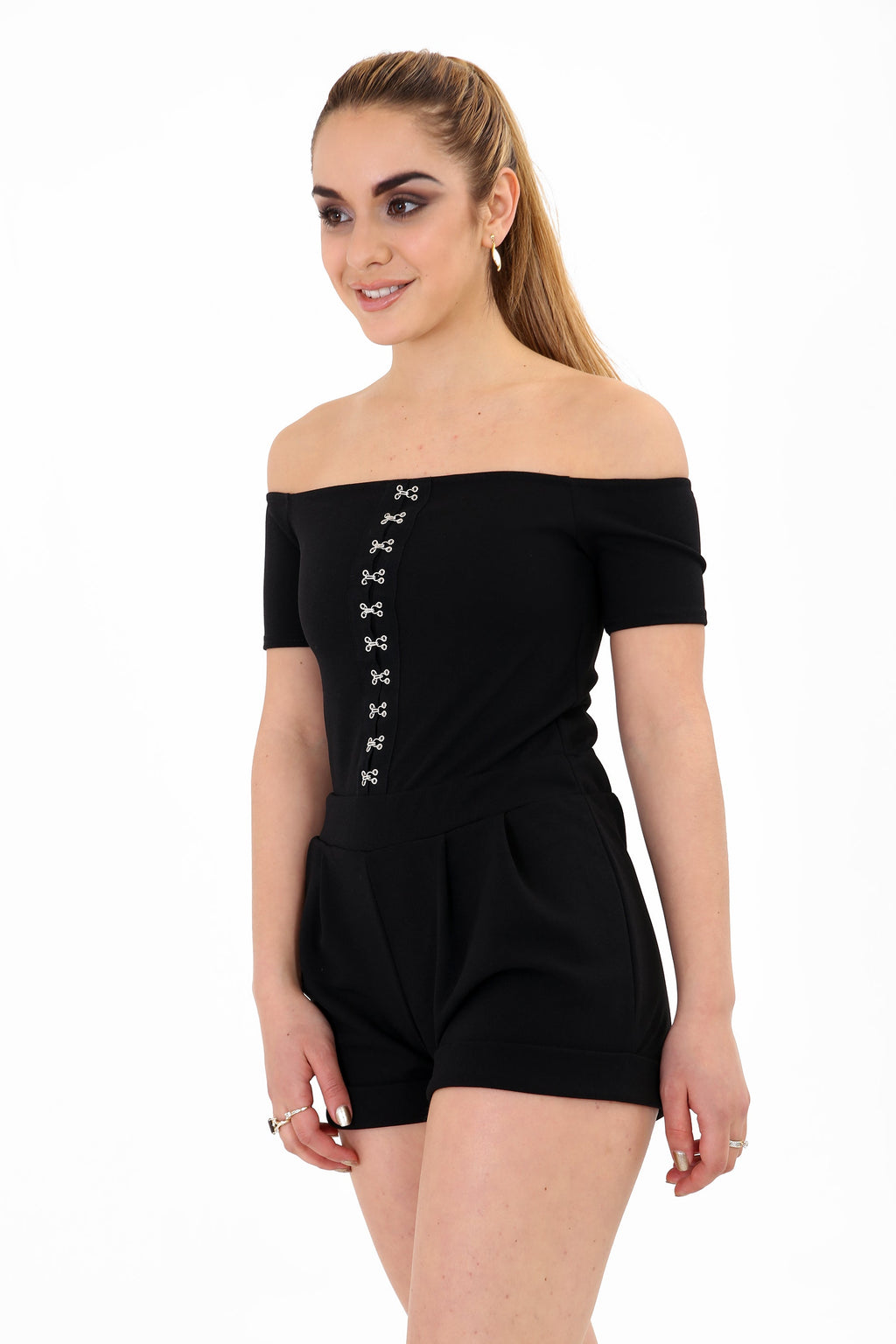 Hook And Eye Detail Bardot Playsuit