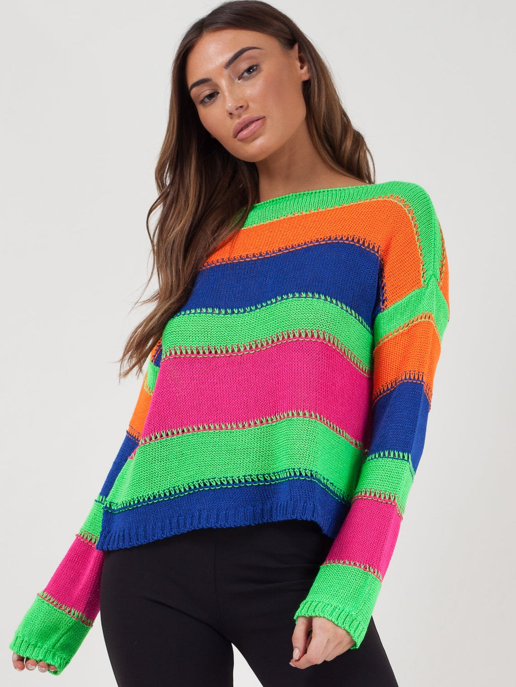 Stripe Long Sleeve Crochet Knitted Crop Top