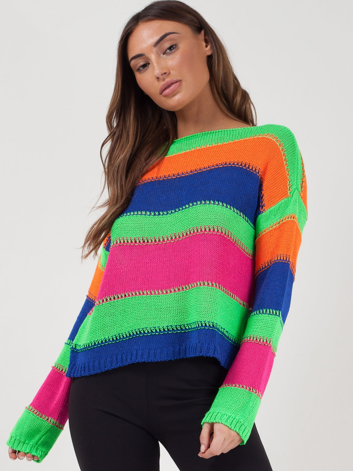 Stripe Long Sleeve Crochet Knitted Crop Top