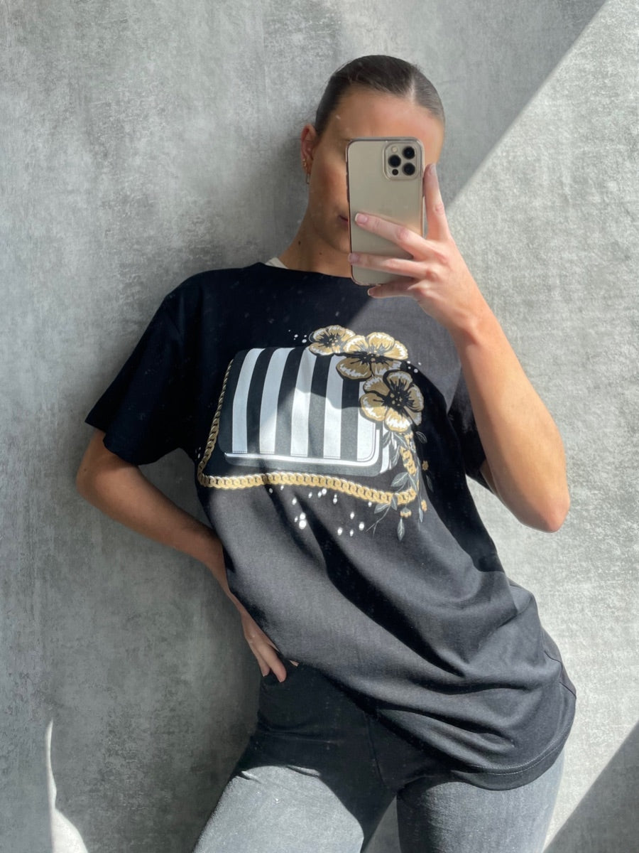 Stripe Bag Graphic Printed T-Shirt