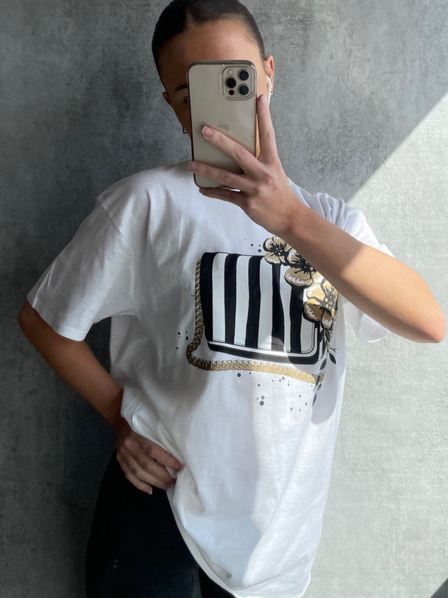 Stripe Bag Graphic Printed T-Shirt