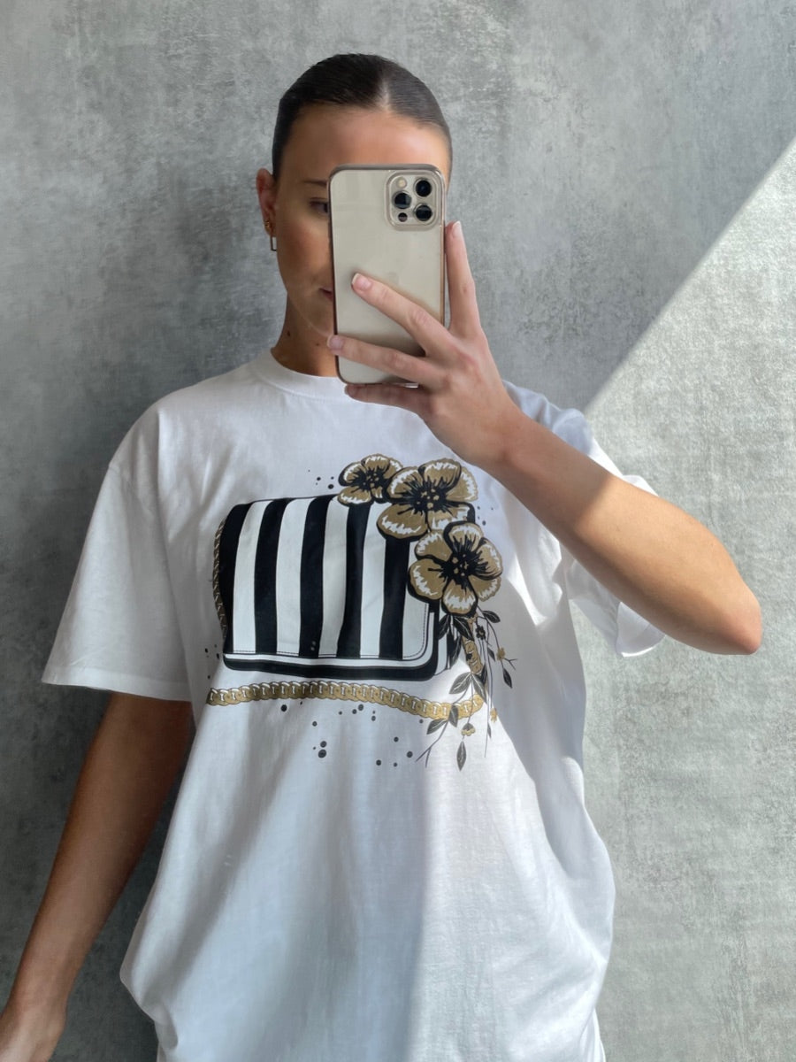 Stripe Bag Graphic Printed T-Shirt