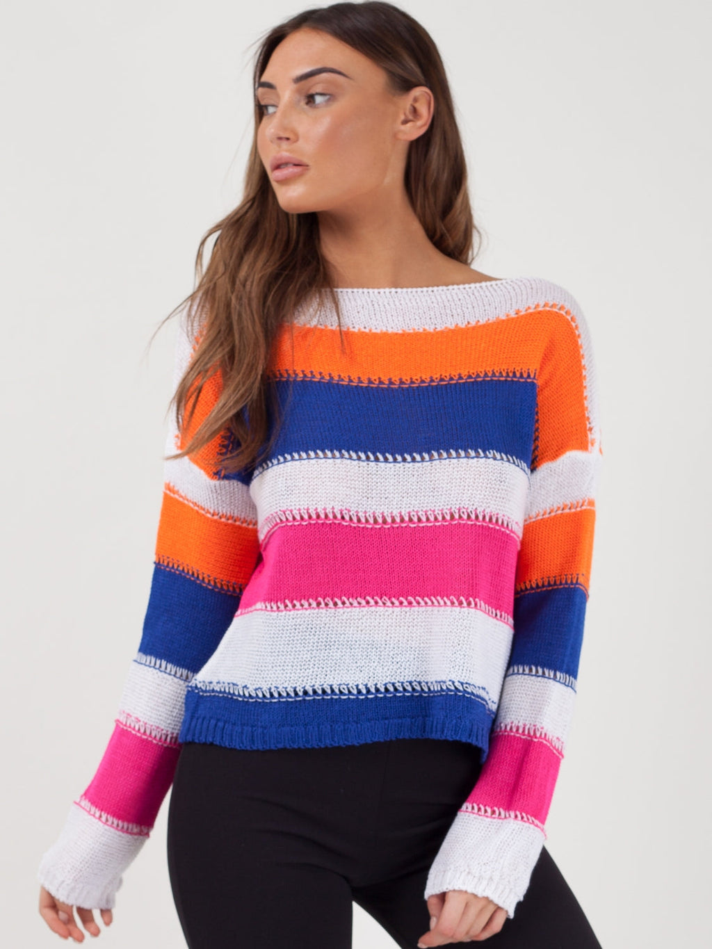 Stripe Long Sleeve Crochet Knitted Crop Top