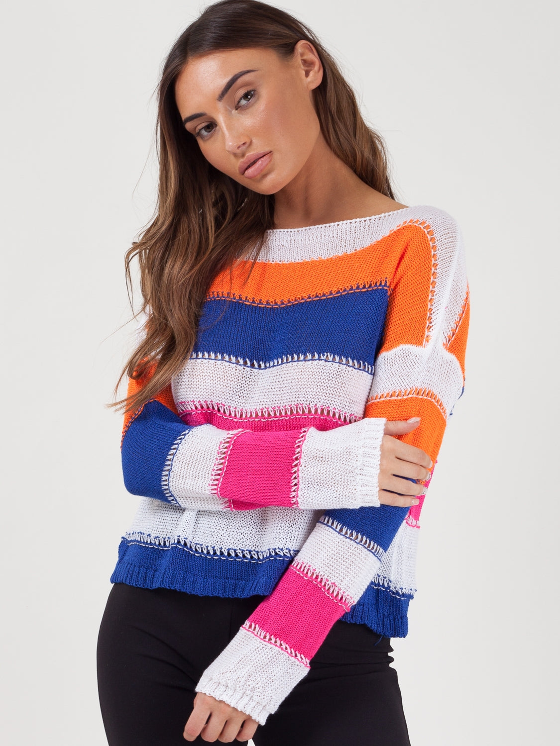 Stripe Long Sleeve Crochet Knitted Crop Top