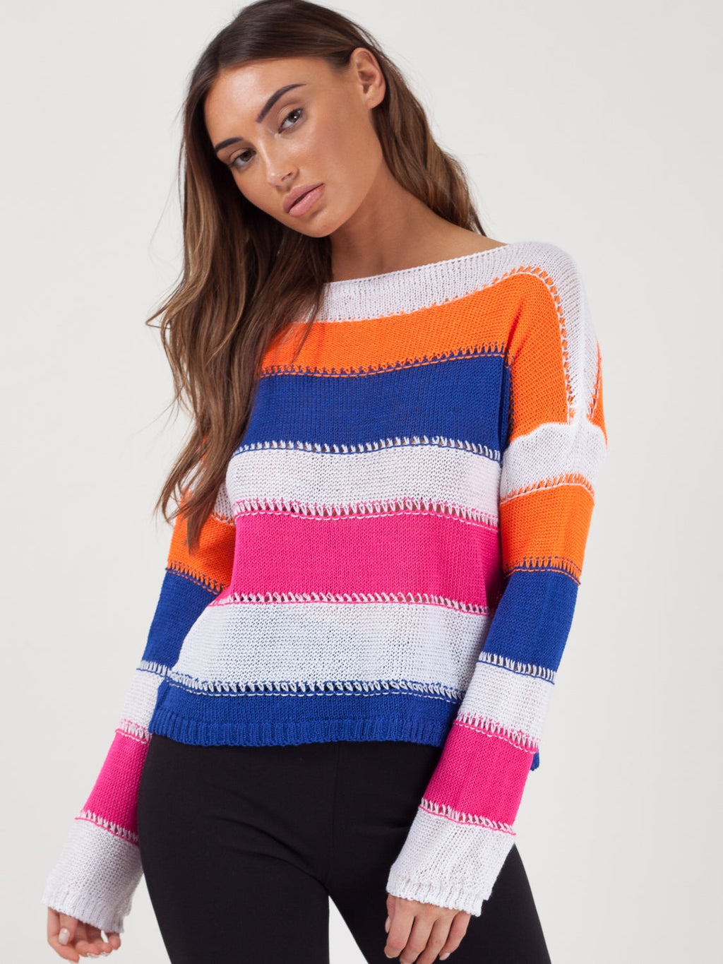 Stripe Long Sleeve Crochet Knitted Crop Top