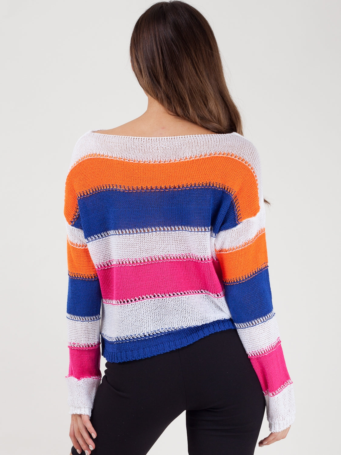Stripe Long Sleeve Crochet Knitted Crop Top
