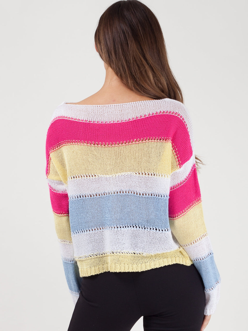 Stripe Long Sleeve Crochet Knitted Crop Top