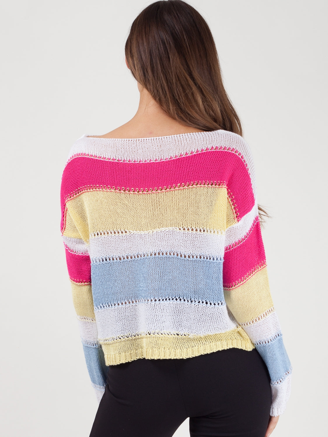 Stripe Long Sleeve Crochet Knitted Crop Top