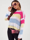 Stripe Long Sleeve Crochet Knitted Crop Top