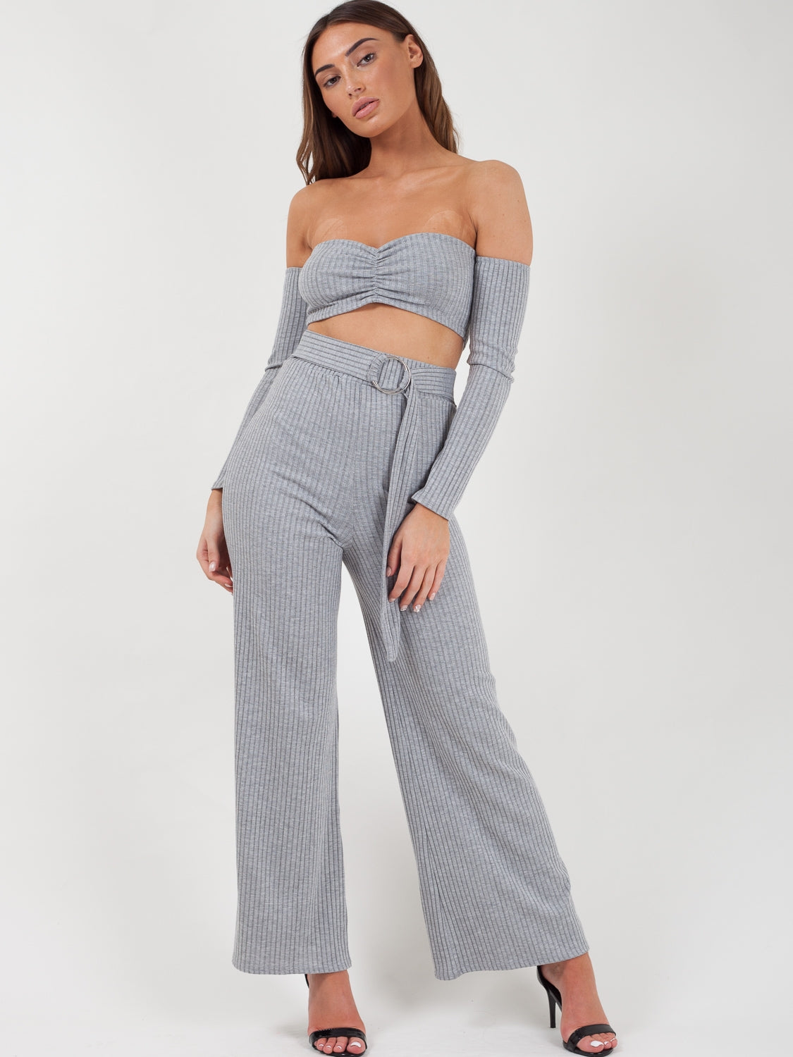 Ribbed Bandeau Crop Top & Trouser Co-ord