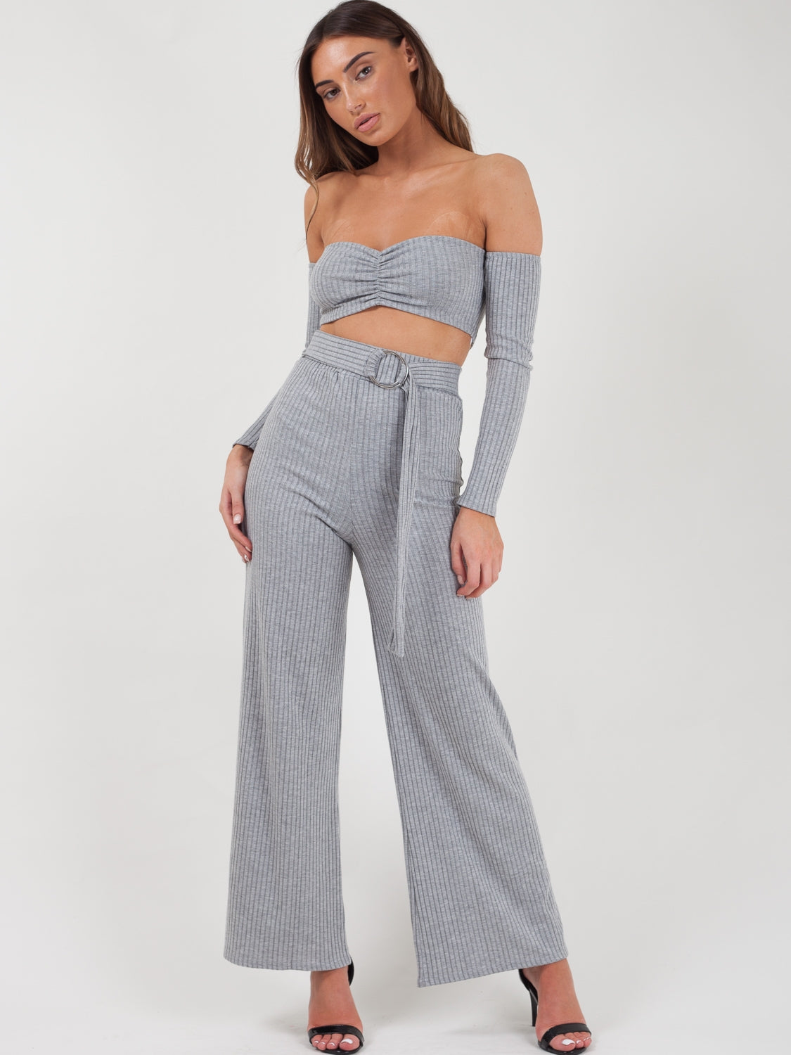 Ribbed Bandeau Crop Top & Trouser Co-ord