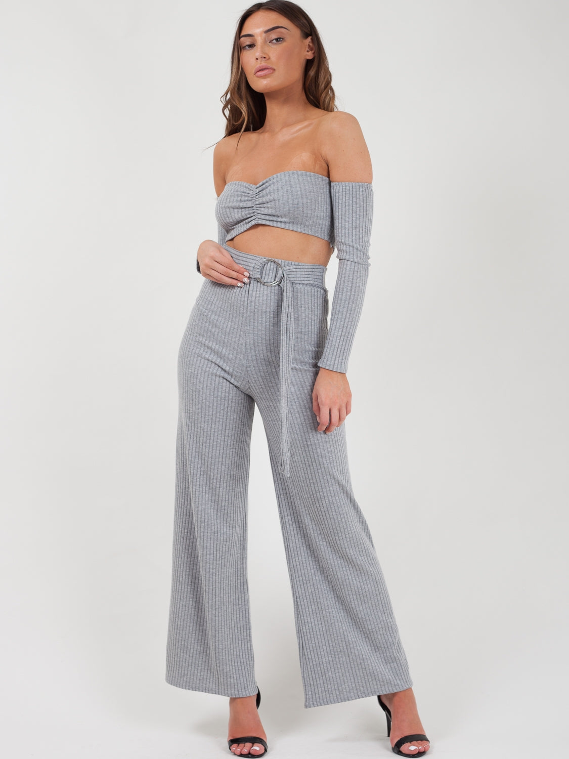 Ribbed Bandeau Crop Top & Trouser Co-ord