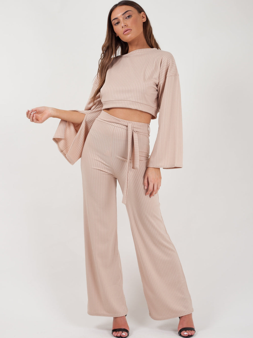 Split Sleeve Ribbed Crop Top & Trouser Co-ord