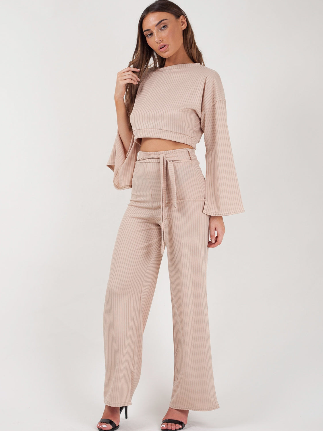 Split Sleeve Ribbed Crop Top & Trouser Co-ord