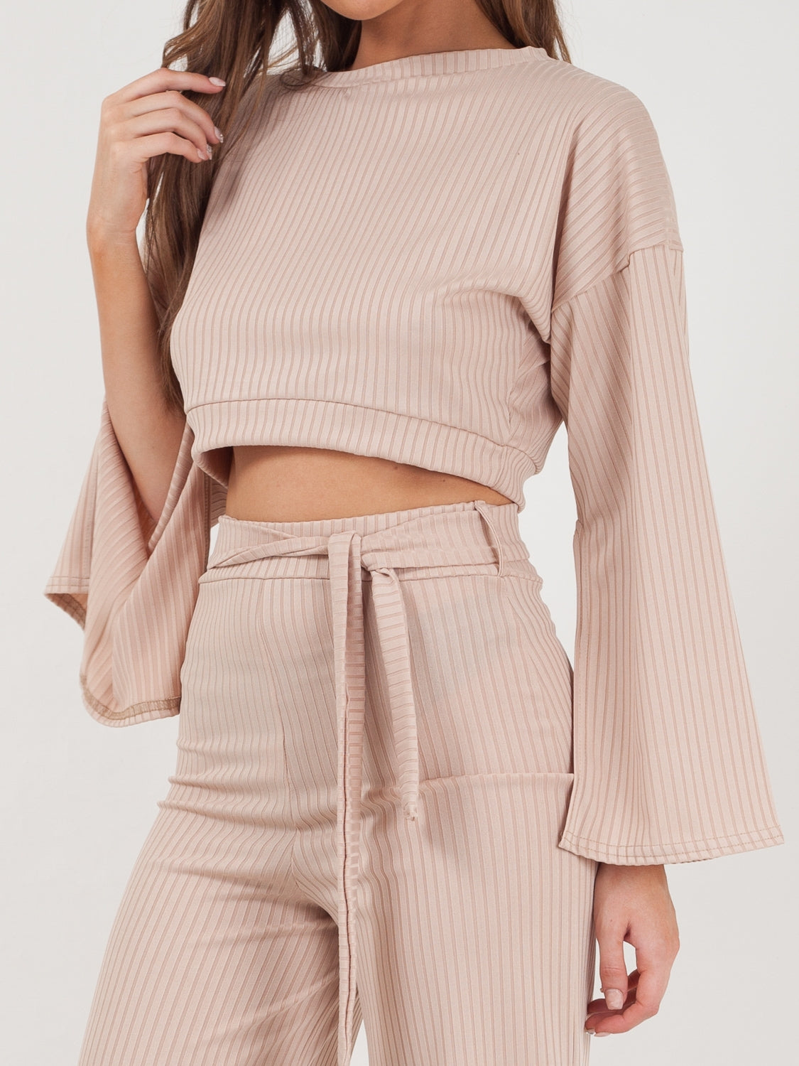 Split Sleeve Ribbed Crop Top & Trouser Co-ord
