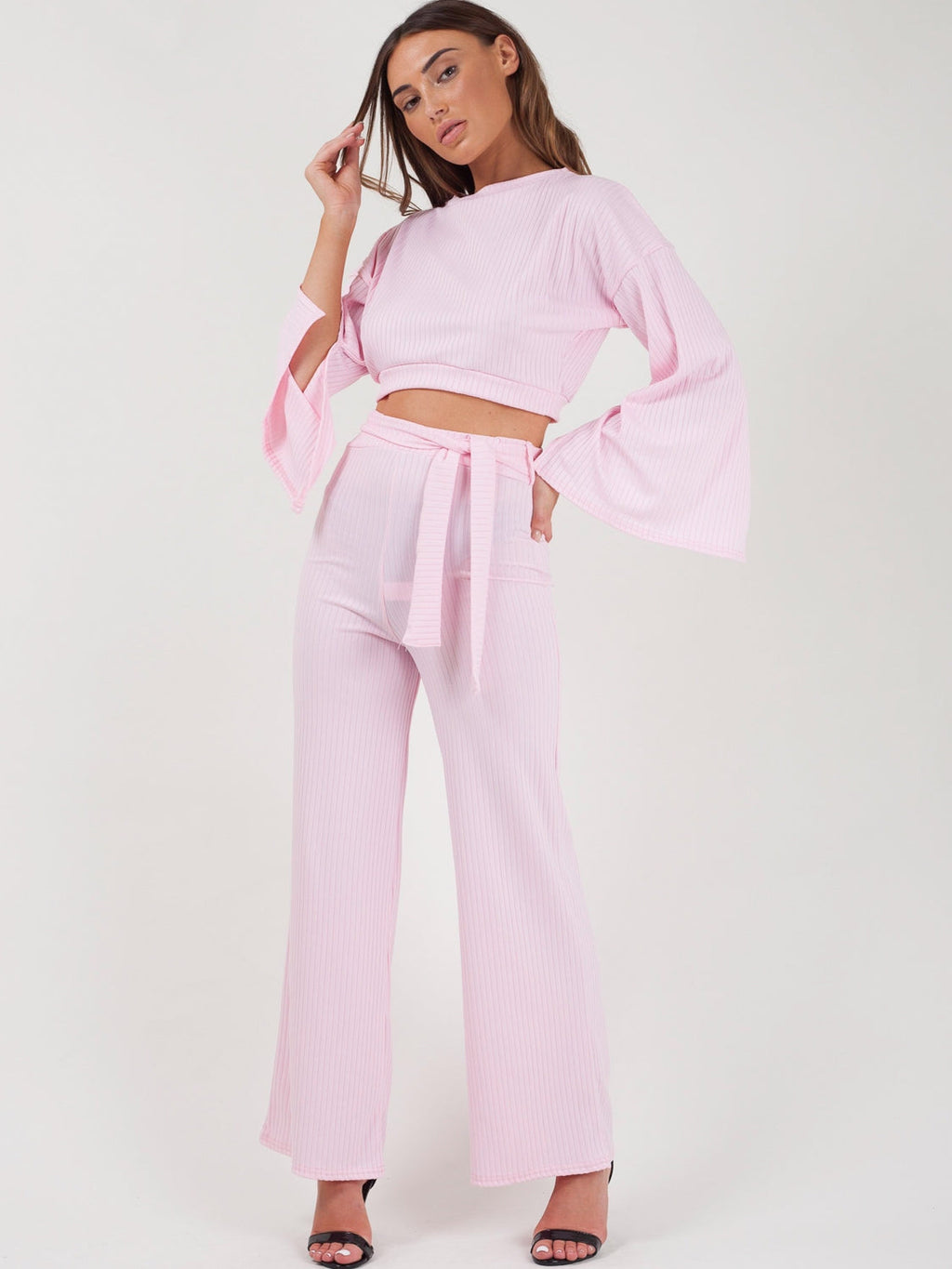 Split Sleeve Ribbed Crop Top & Trouser Co-ord