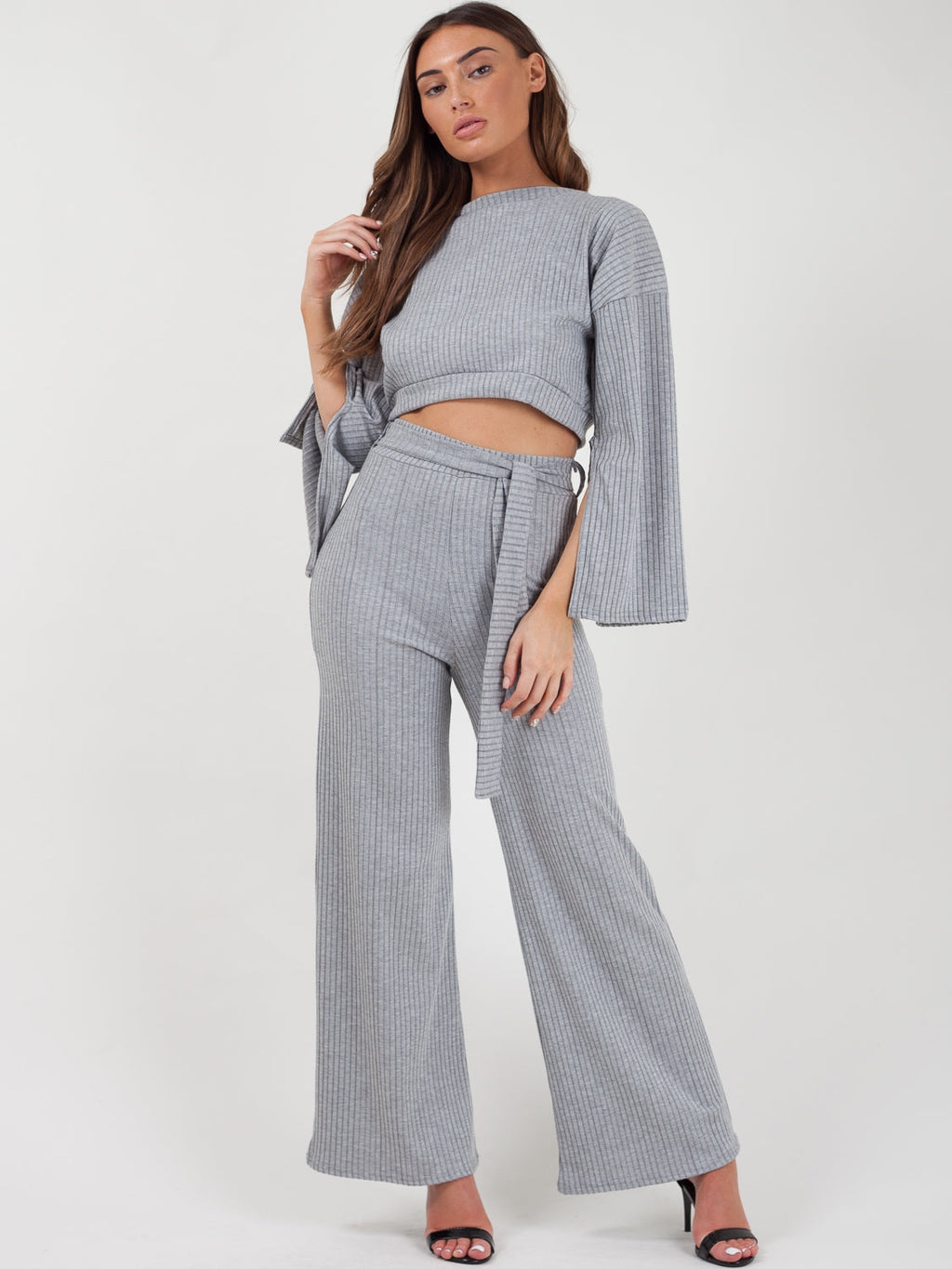 Split Sleeve Ribbed Crop Top & Trouser Co-ord