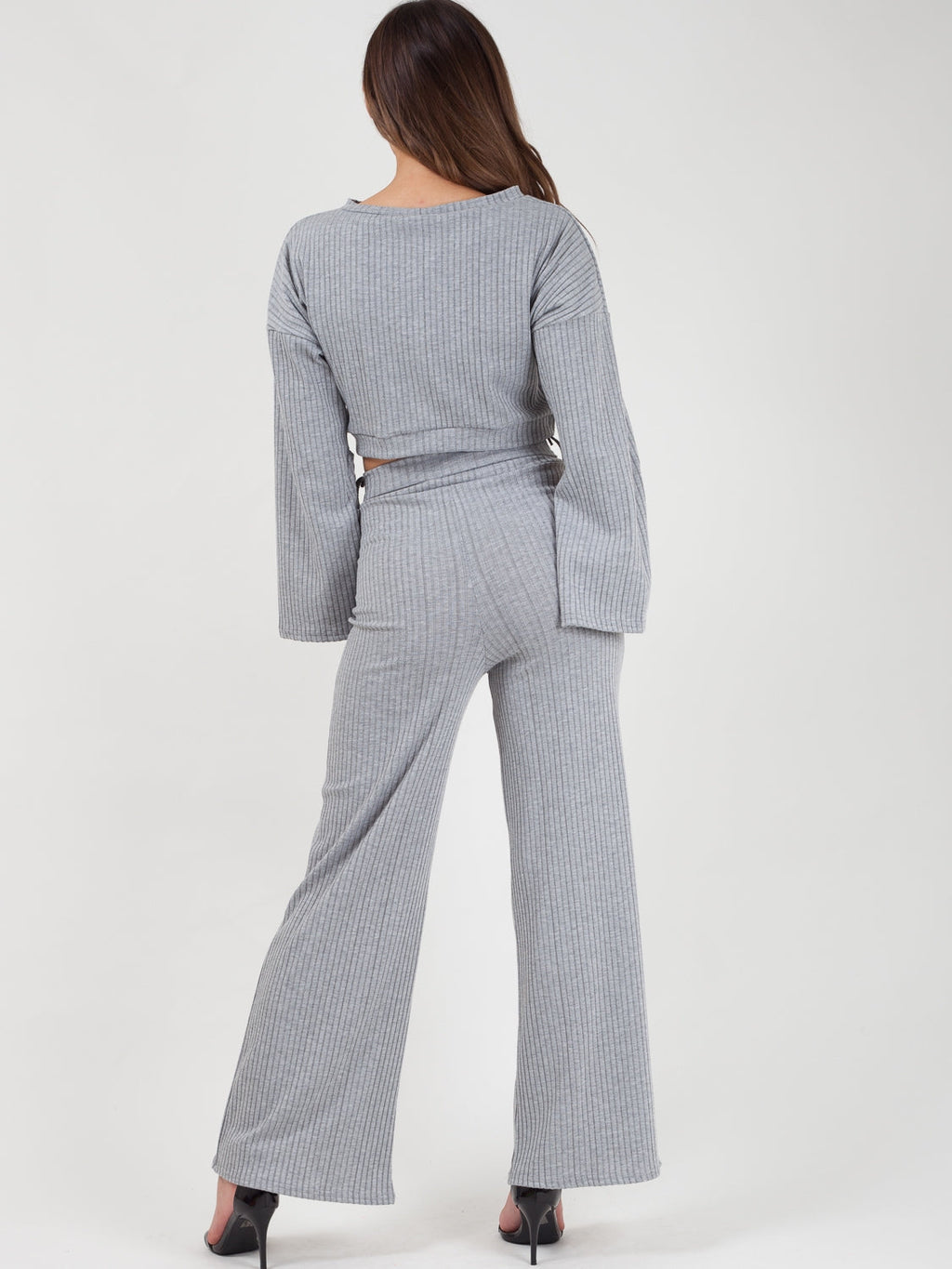Split Sleeve Ribbed Crop Top & Trouser Co-ord