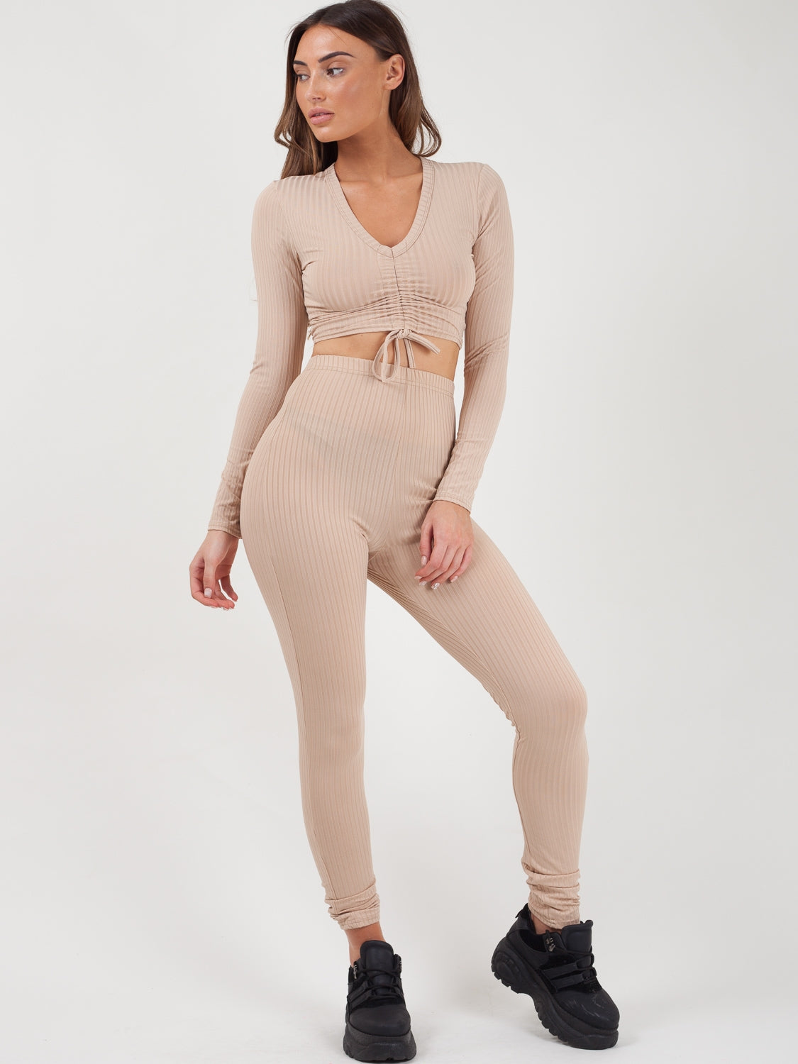 Ruched Crop Top & Legging Ribbed Co-ord