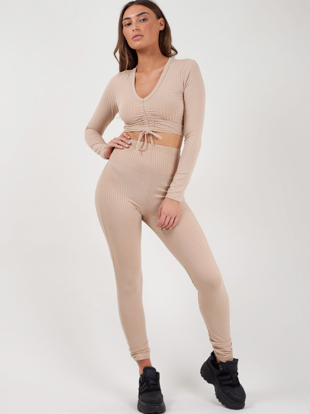 Ruched Crop Top & Legging Ribbed Co-ord