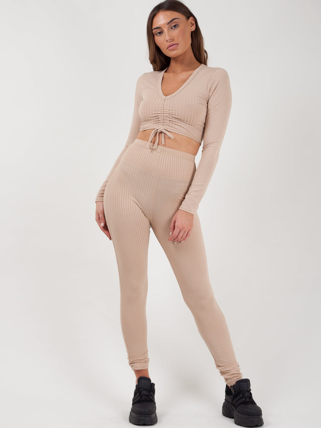 Ruched Crop Top & Legging Ribbed Co-ord