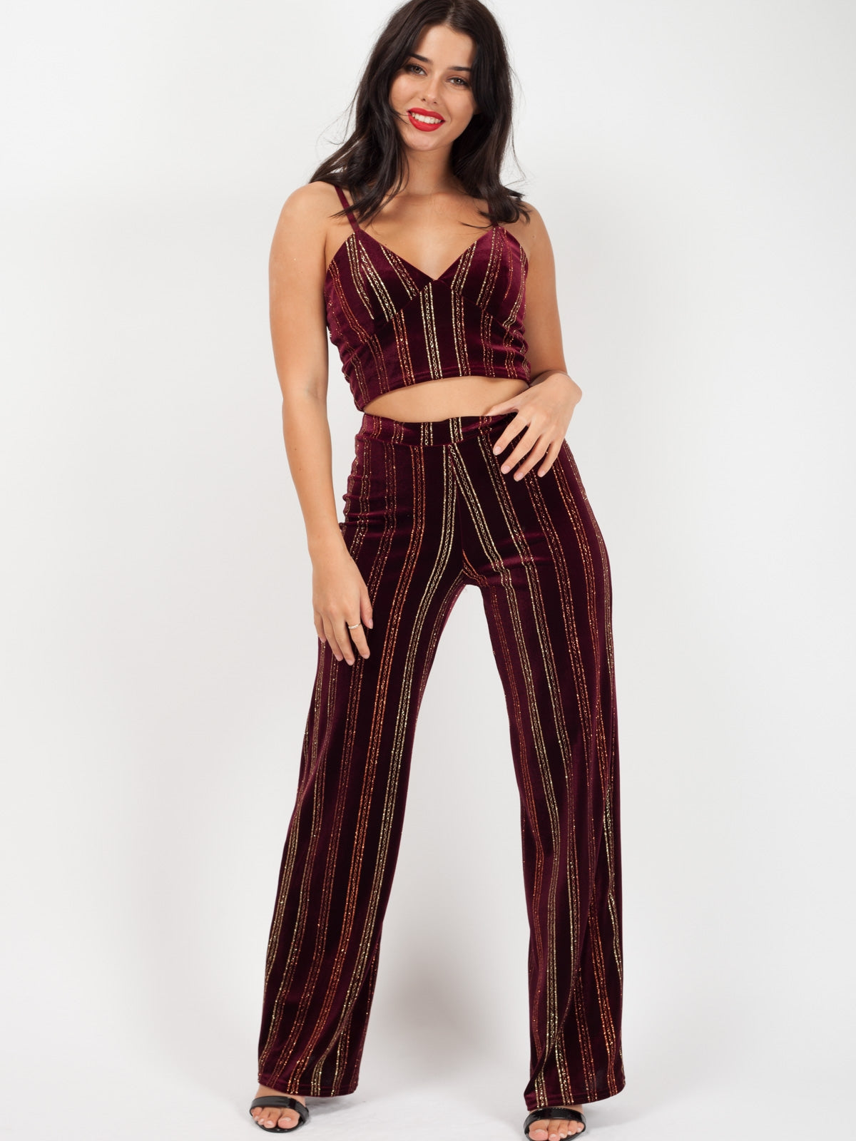 Glitter Stripe Velour Trouser