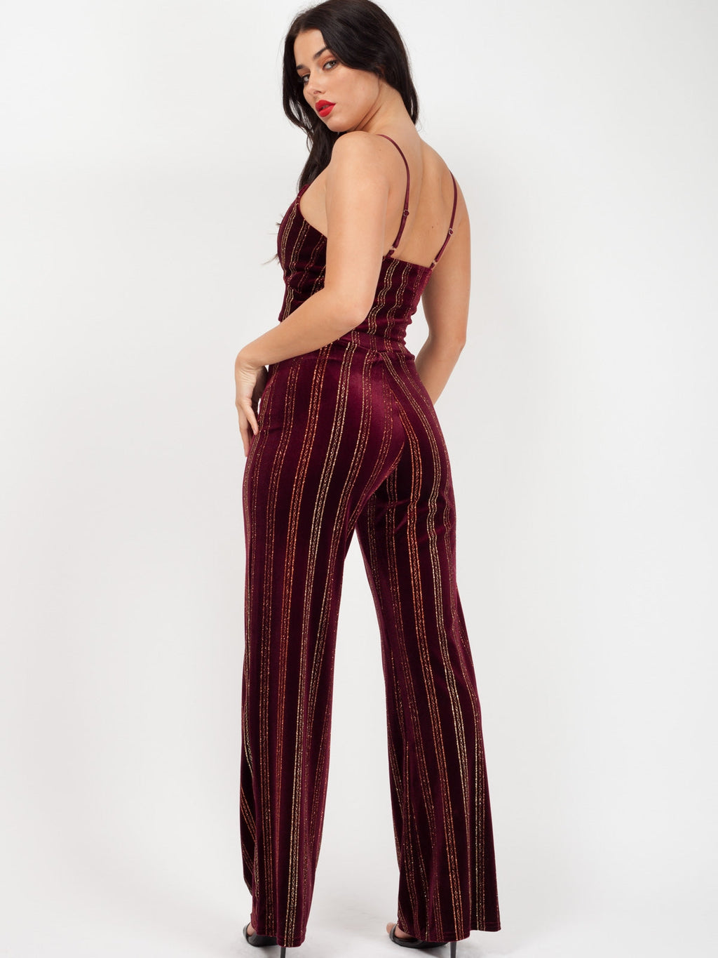Glitter Stripe Velour Trouser