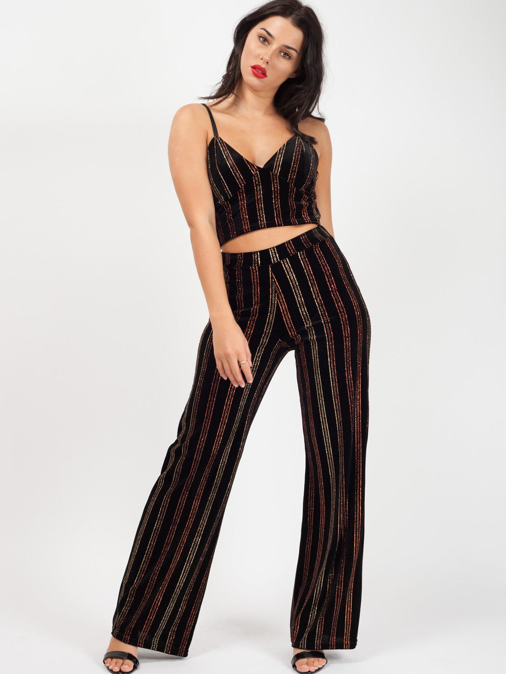 Glitter Stripe Velour Trouser