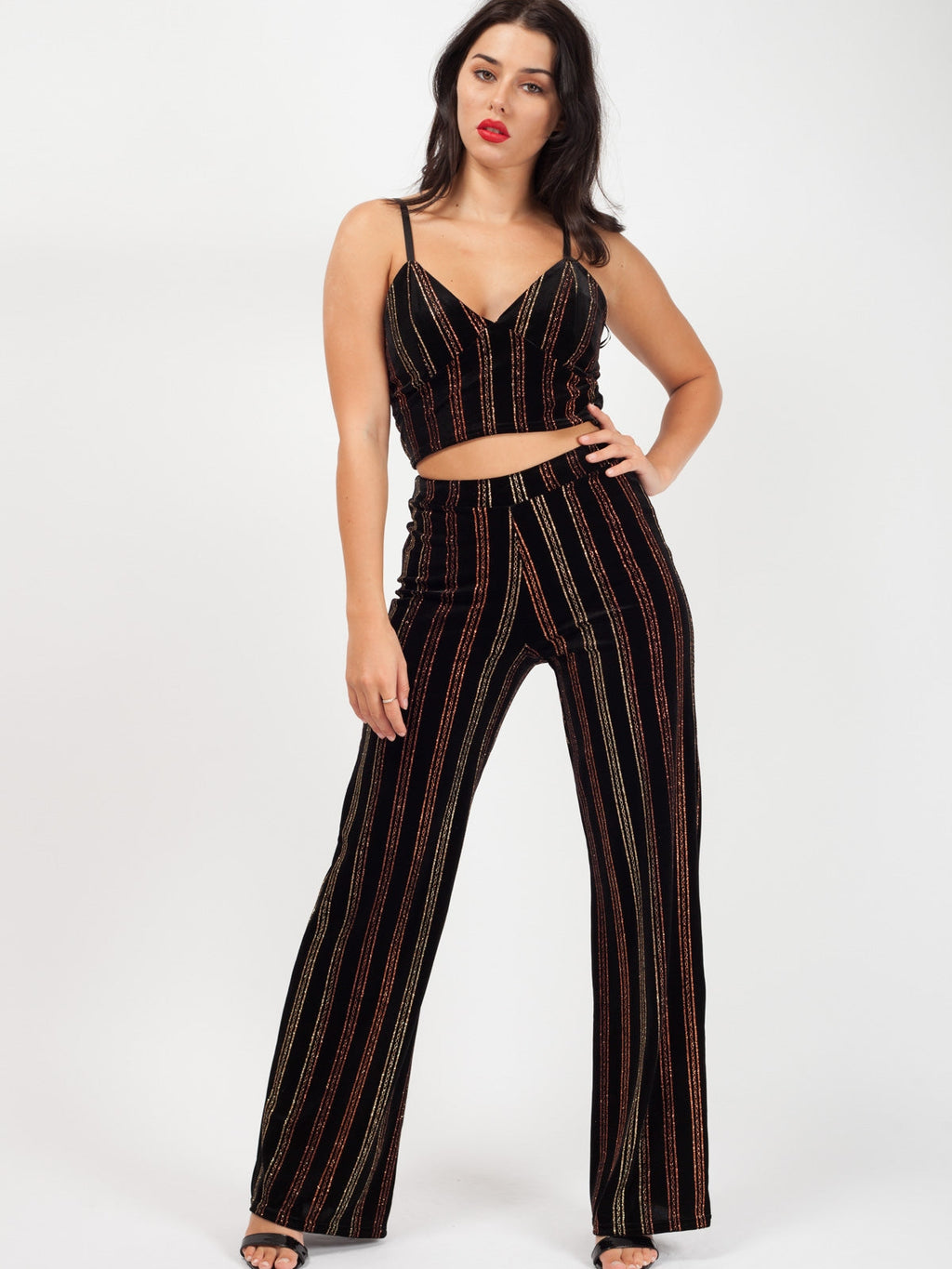 Glitter Stripe Velour Trouser