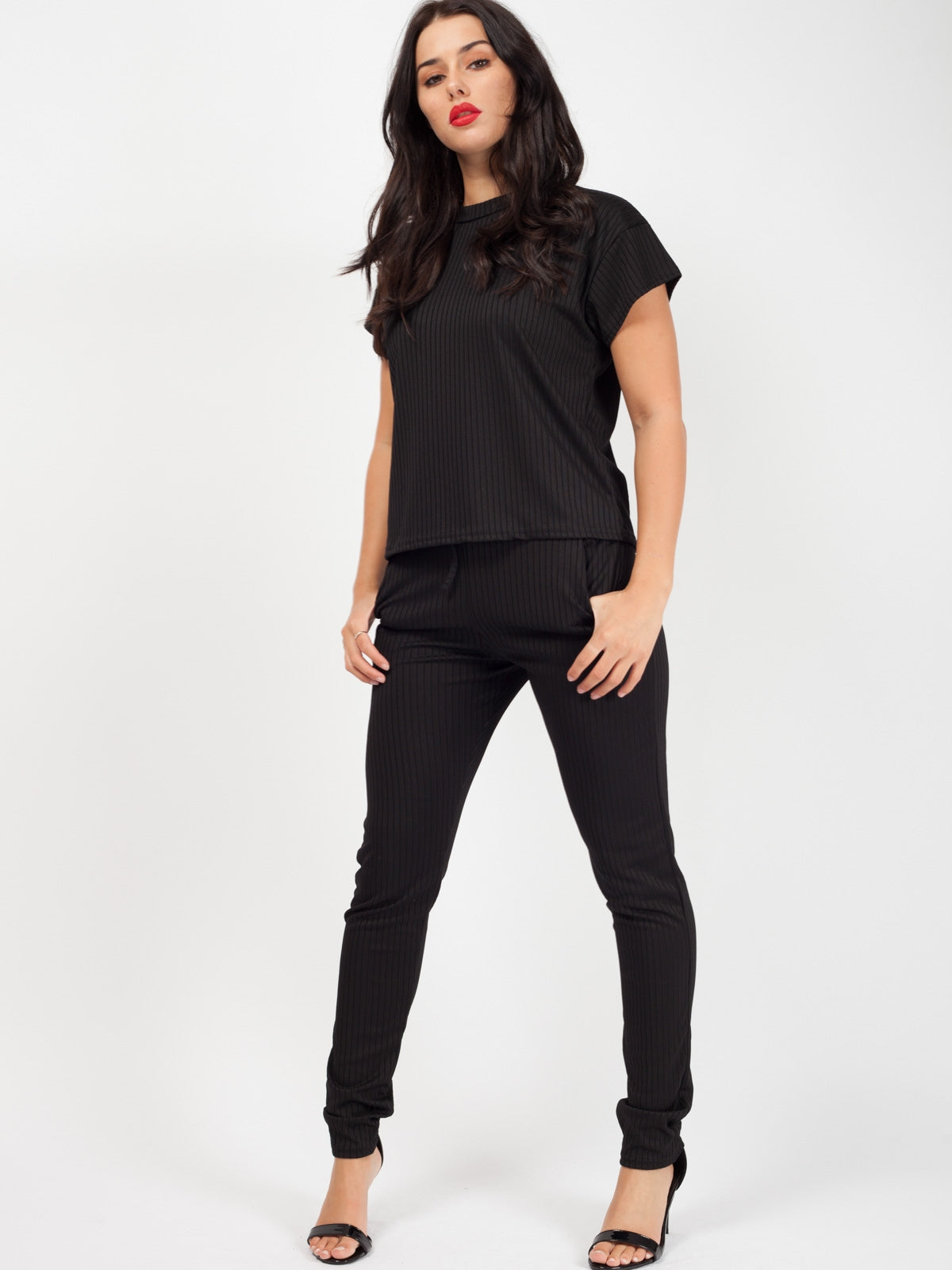 Ribbed Short Sleeve Boxy Loungewear Co-ord