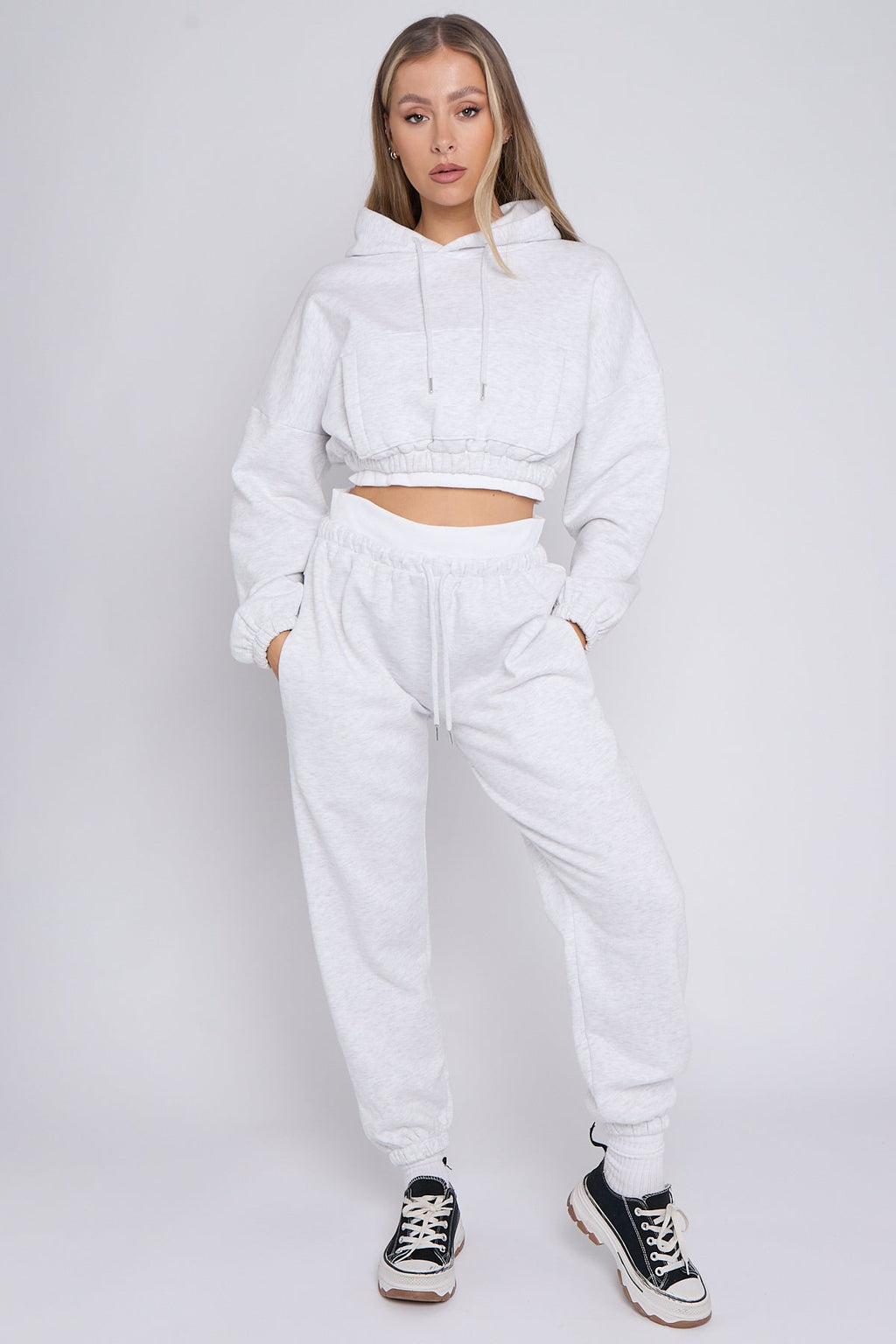 Fleece Cropped Suit With Rib Trim Detail