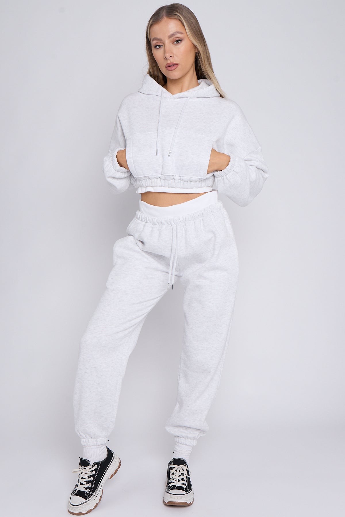 Fleece Cropped Suit With Rib Trim Detail