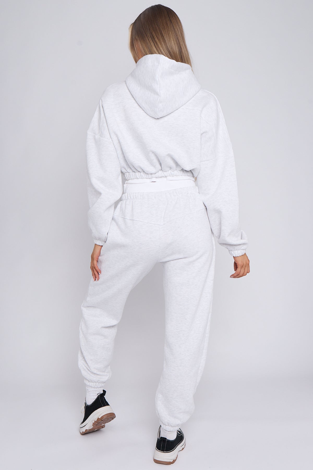 Fleece Cropped Suit With Rib Trim Detail