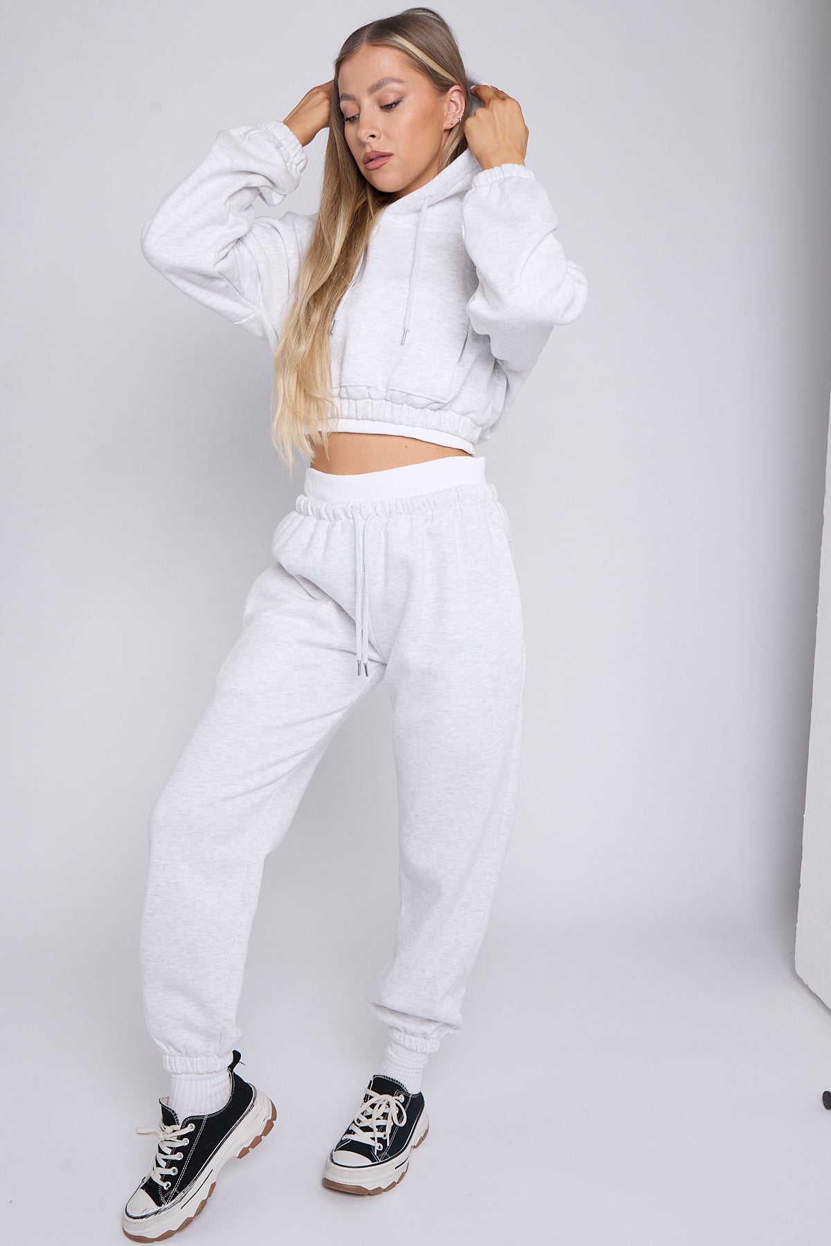 Fleece Cropped Suit With Rib Trim Detail