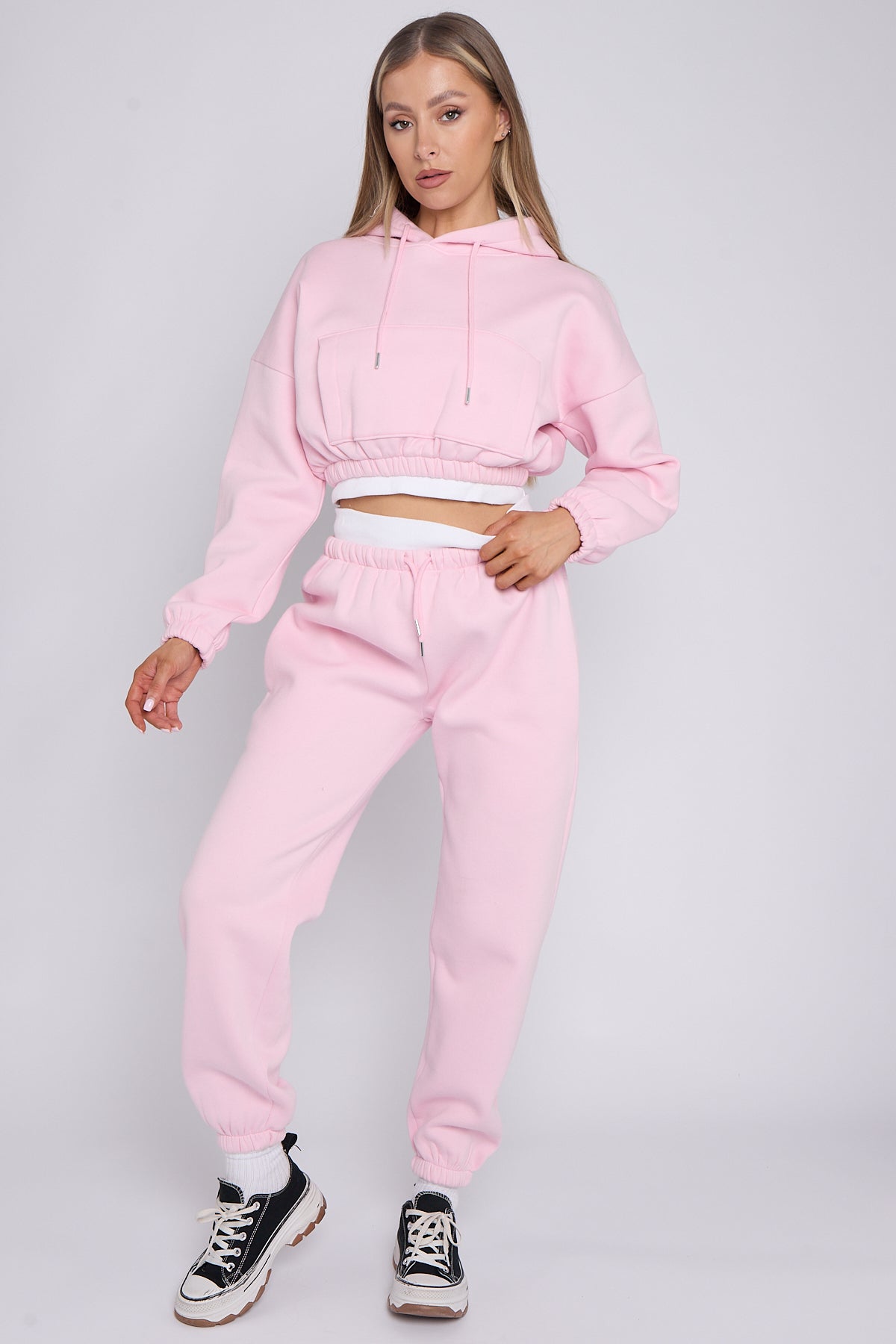 Fleece Cropped Suit With Rib Trim Detail