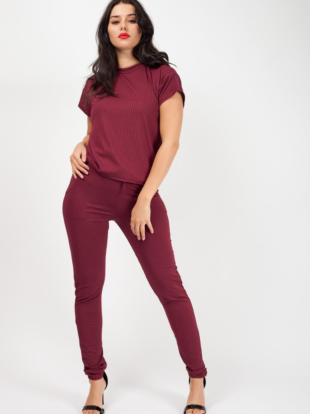 Ribbed Short Sleeve Boxy Loungewear Co-ord