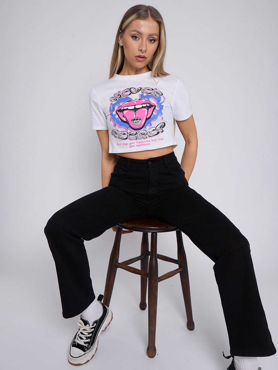 Never Regret Graphic Printed Crop Top