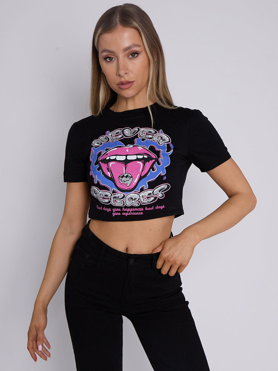 Never Regret Graphic Printed Crop Top