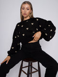 Heart Detail Oversized Cropped Knitted Jumper