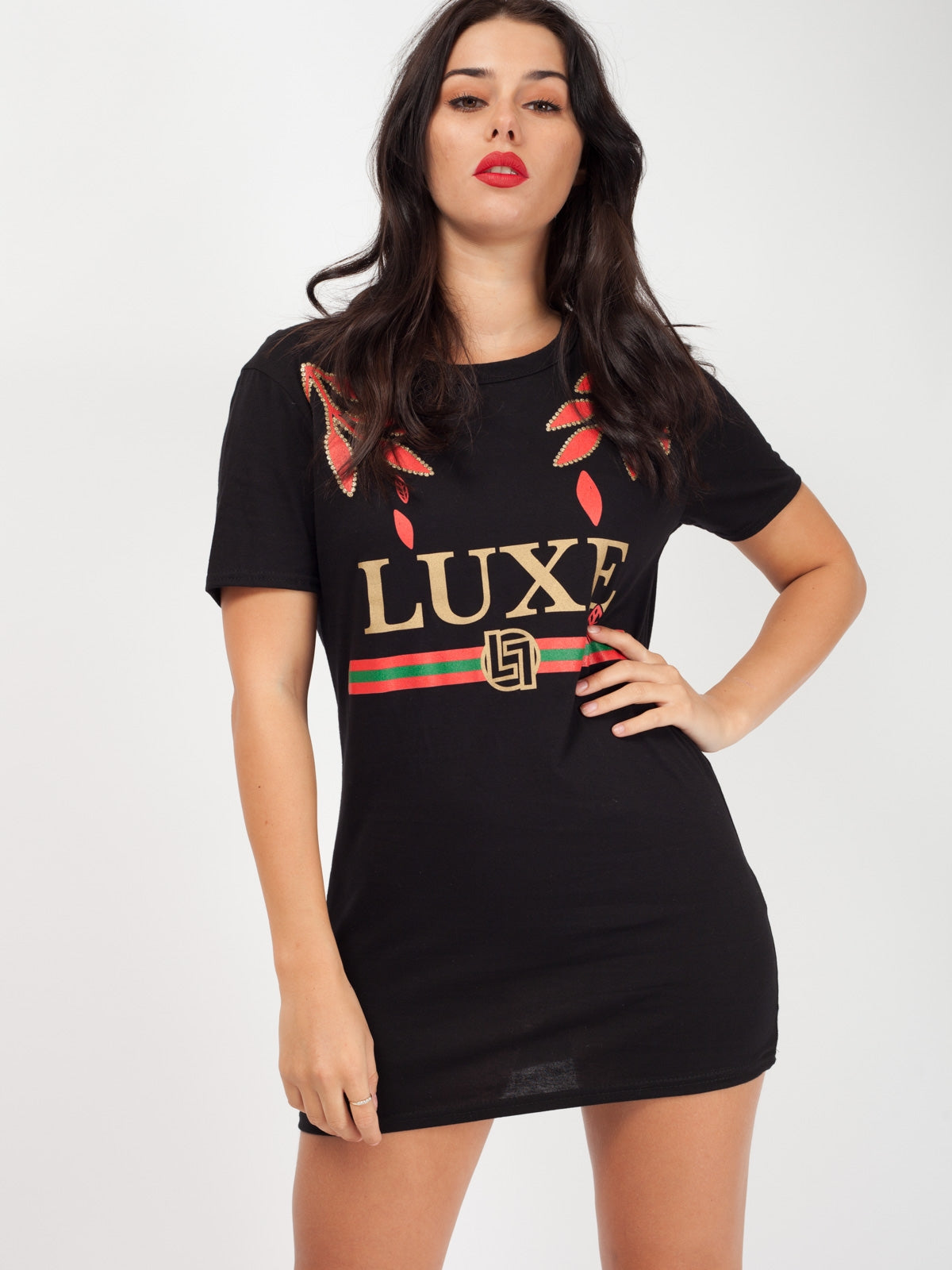Striped LUXE Slogan Printed T-Shirt