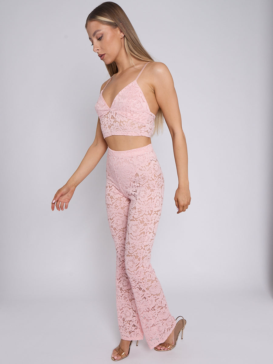 Lace Detail Bralet & Flare Trouser Co-ord