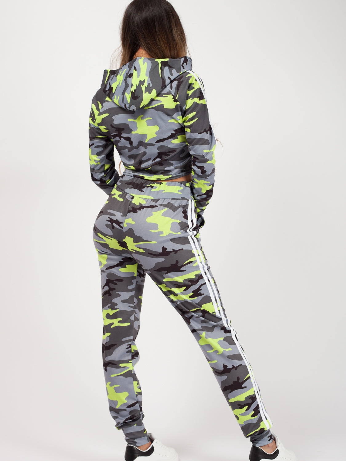 Camouflage Side Stripe Cropped Loungewear Set