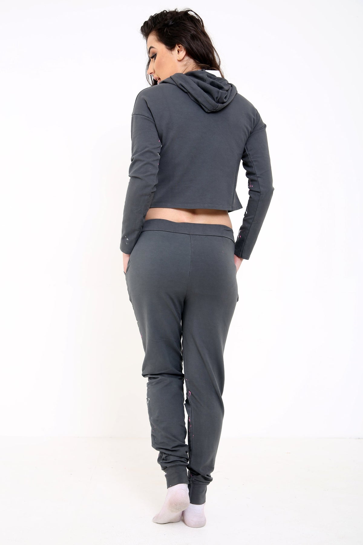 Paint Splash Distressed Hooded Top And Bottom Loungewear