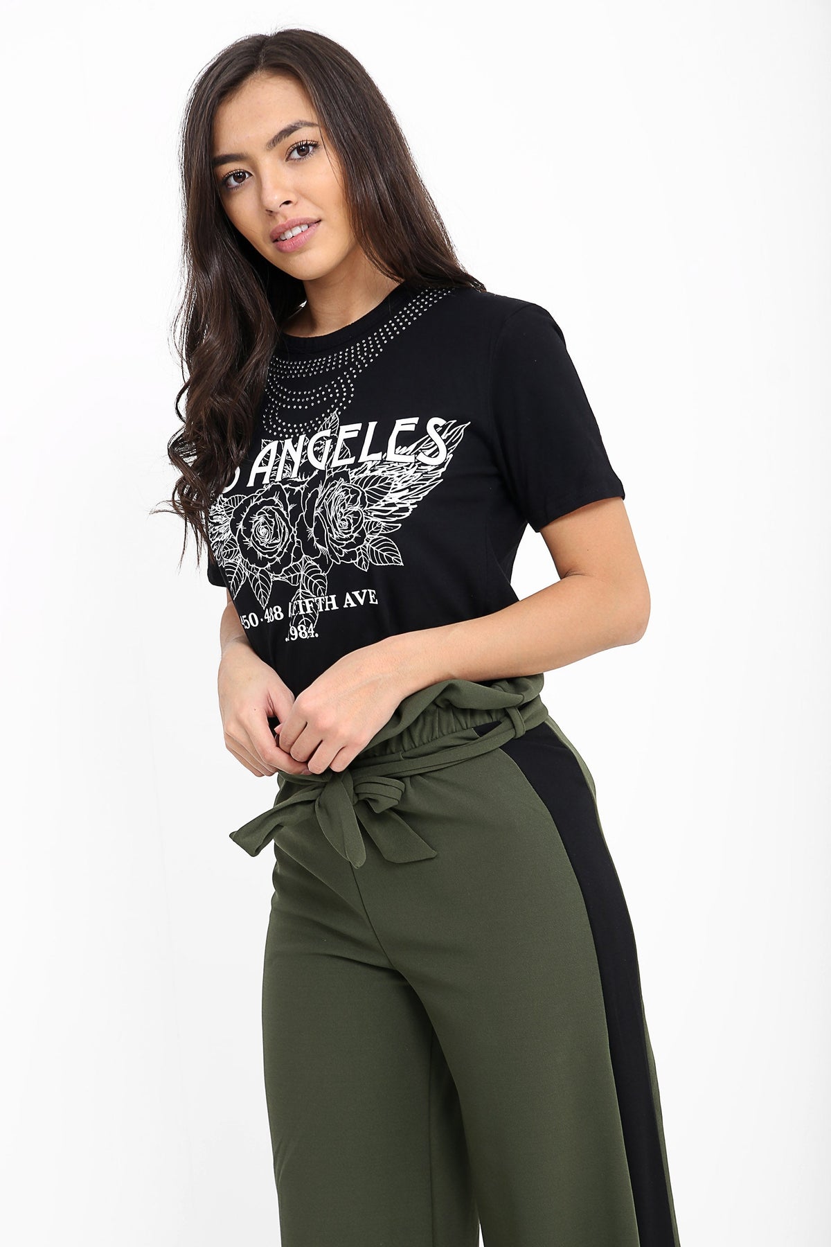 Diamante Embellished Los Angeles Slogan T Shirt