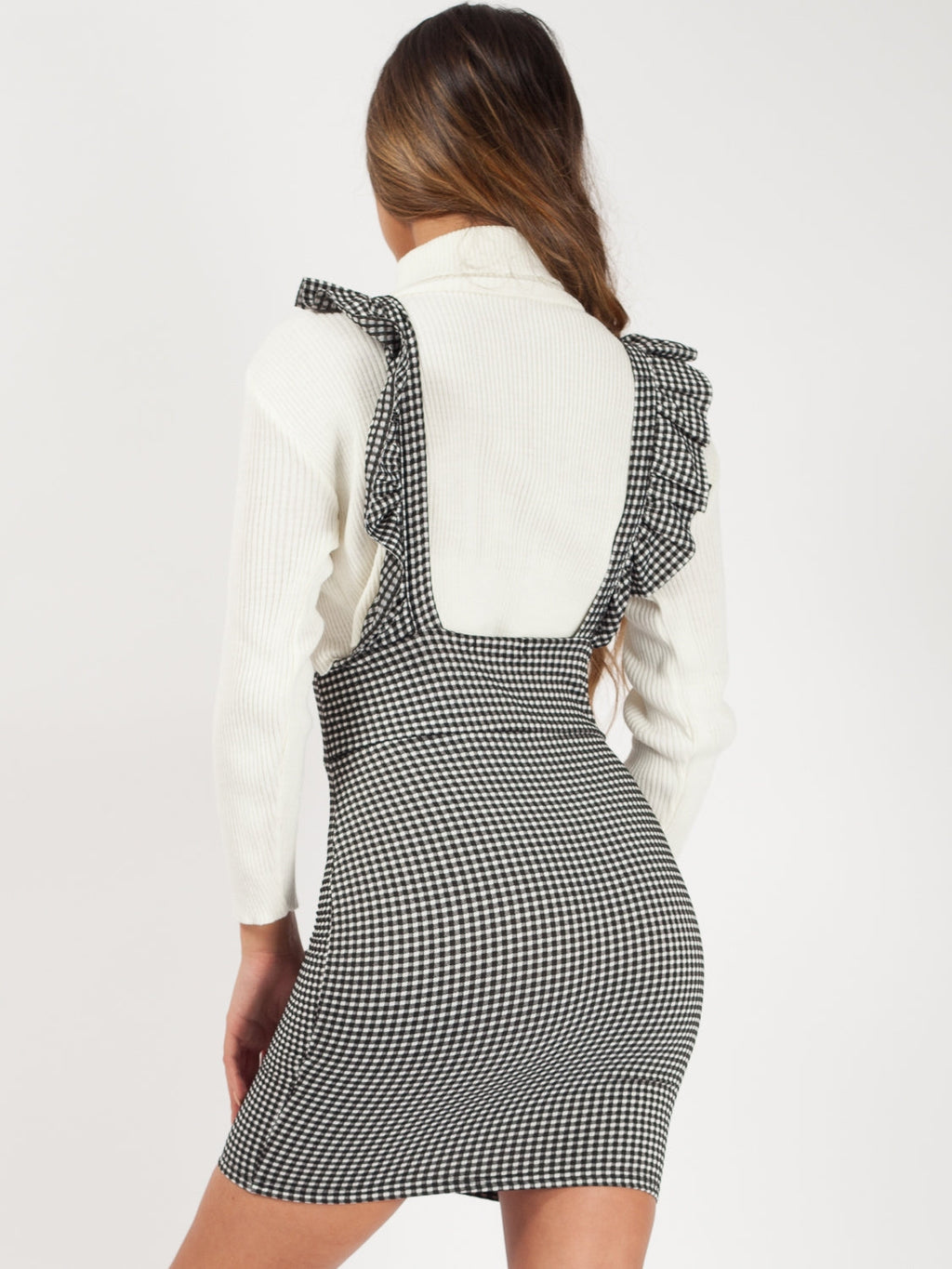 Frill Detail Checked Pinafore Dress
