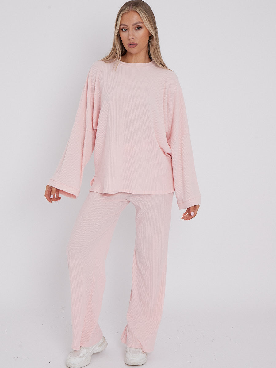 Oversized Soft Ribbed Top & Trouser Lounge Set