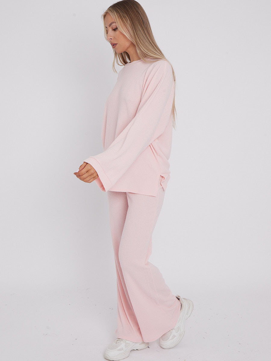 Oversized Soft Ribbed Top & Trouser Lounge Set