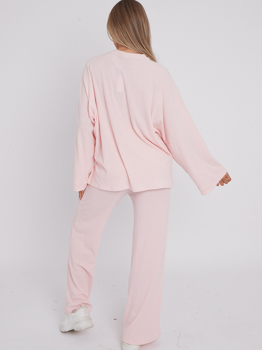 Oversized Soft Ribbed Top & Trouser Lounge Set
