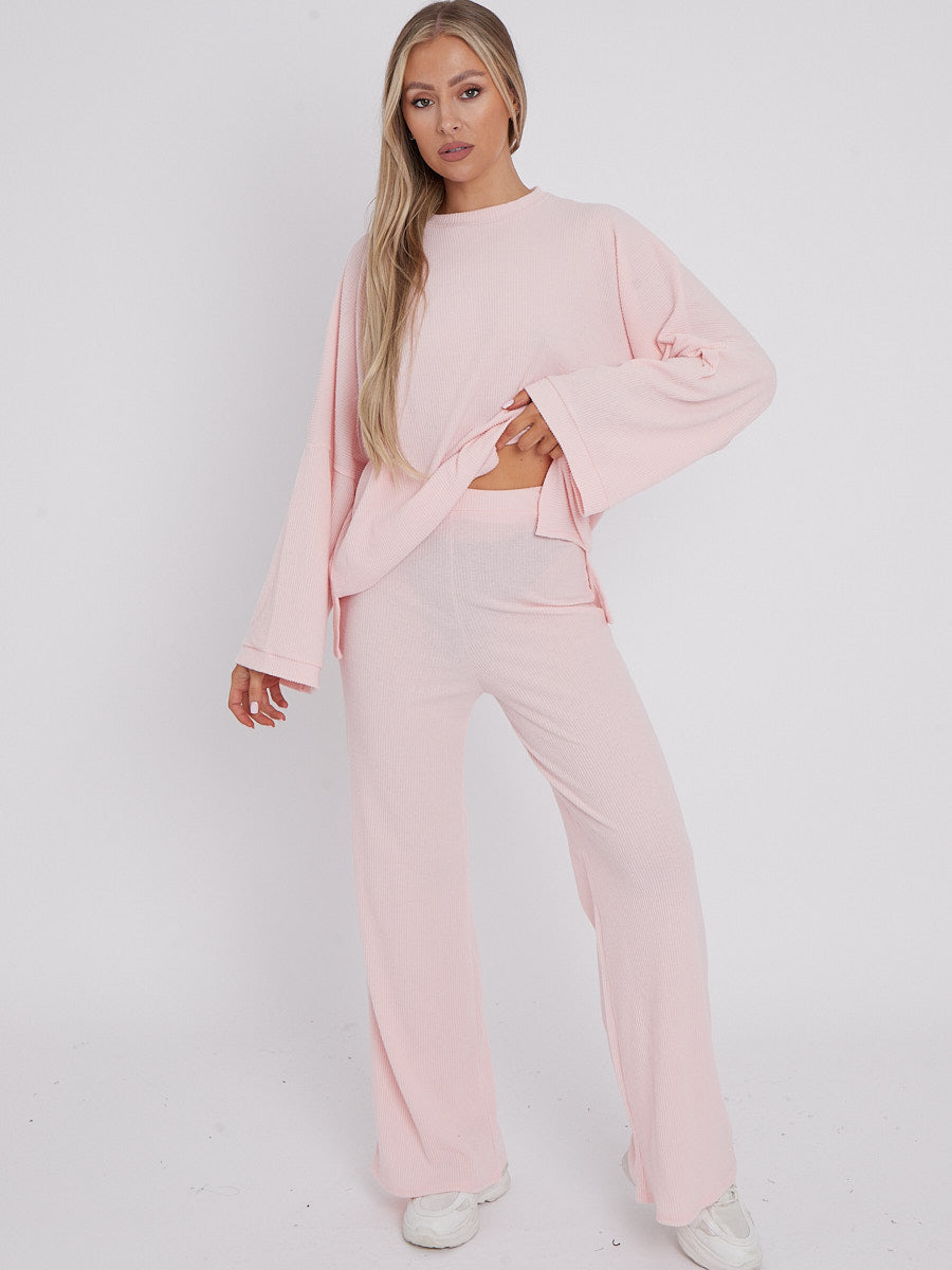 Oversized Soft Ribbed Top & Trouser Lounge Set