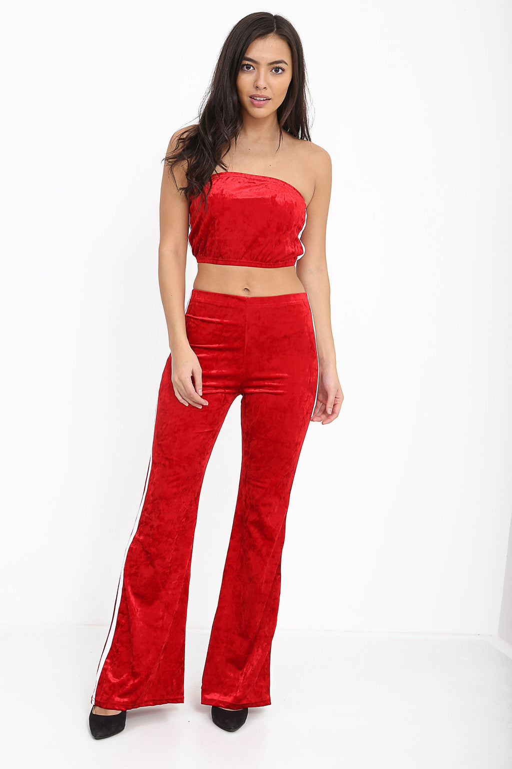 Side Stripe Crushed Velvet Lounge Set